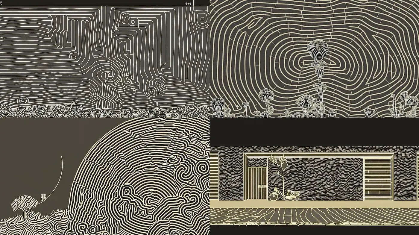 Contemporary Line Art with Natural Elements and a Monochromatic Palette - Midjourney sref style