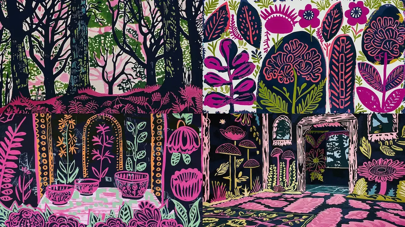 Bold and Vivid Floral Fantasy with Intricate Patterns - Midjourney sref style
