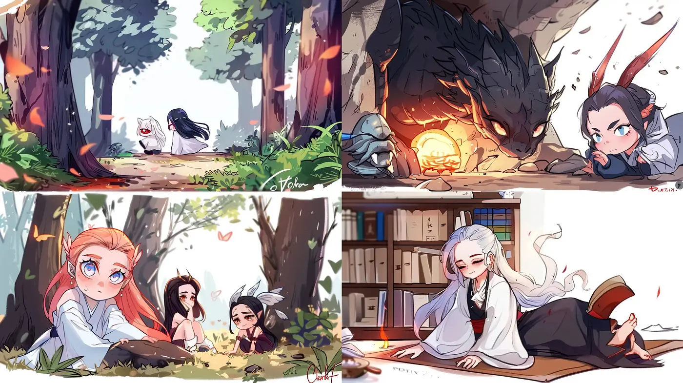 Whimsical Storybook Illustration with Anime Influence - Midjourney sref style