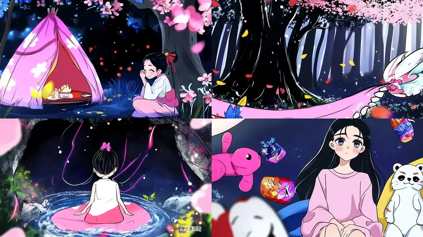 Enchanted Nighttime Blossoms: A Serene Anime-Inspired Dreamscape - Midjourney sref style