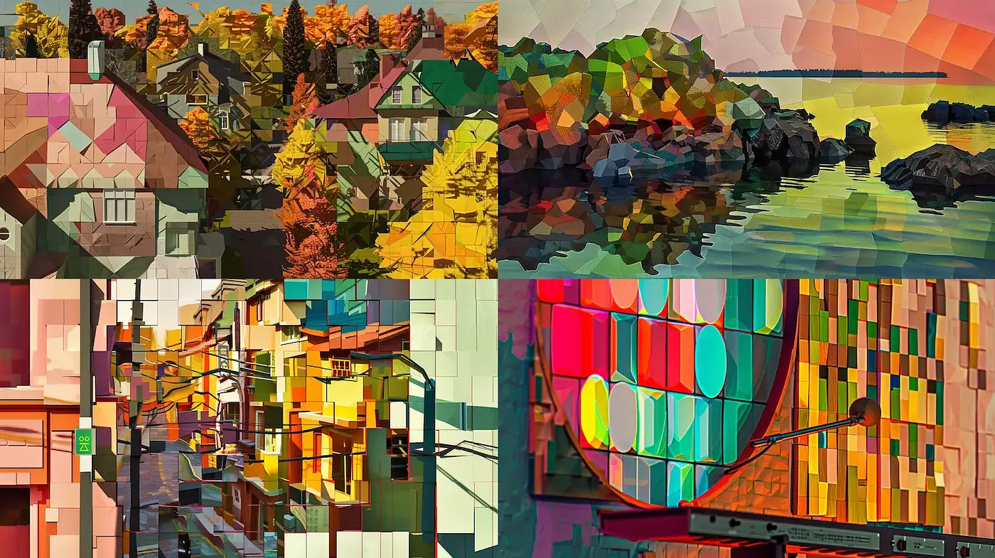 Dynamic and Colorful Cubist Landscape with Vibrant Textures - Midjourney sref style