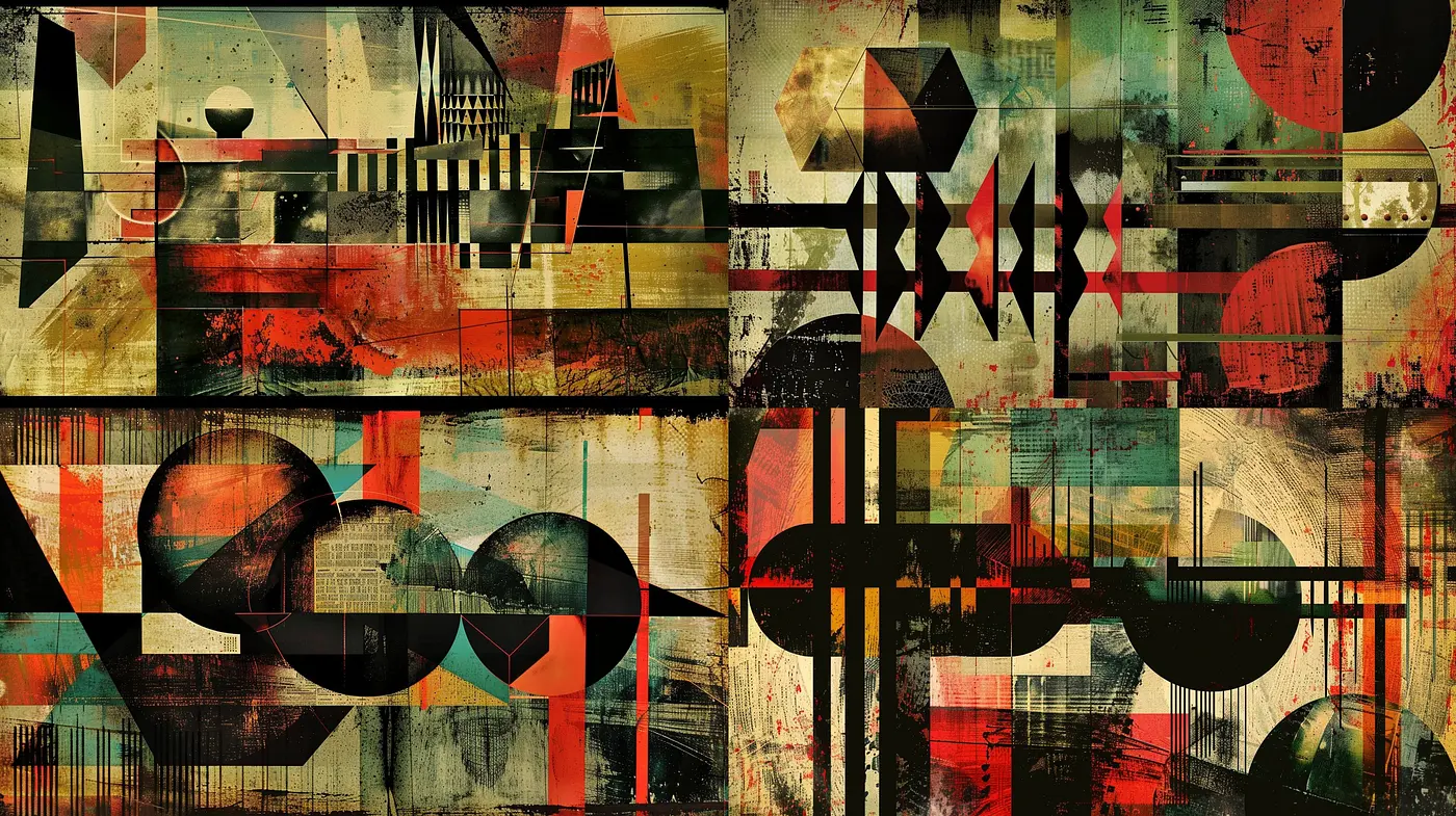 Abstract Fusion of Rustic Textures and Geometric Harmony - Midjourney sref style