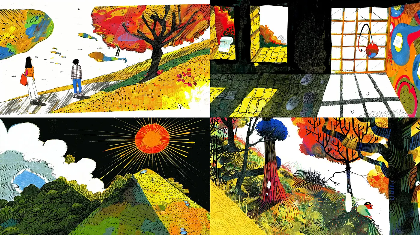 Luminous Dreamscape Fusion: A Synthesis of Vivid Hues and Dynamic Strokes - Midjourney sref style