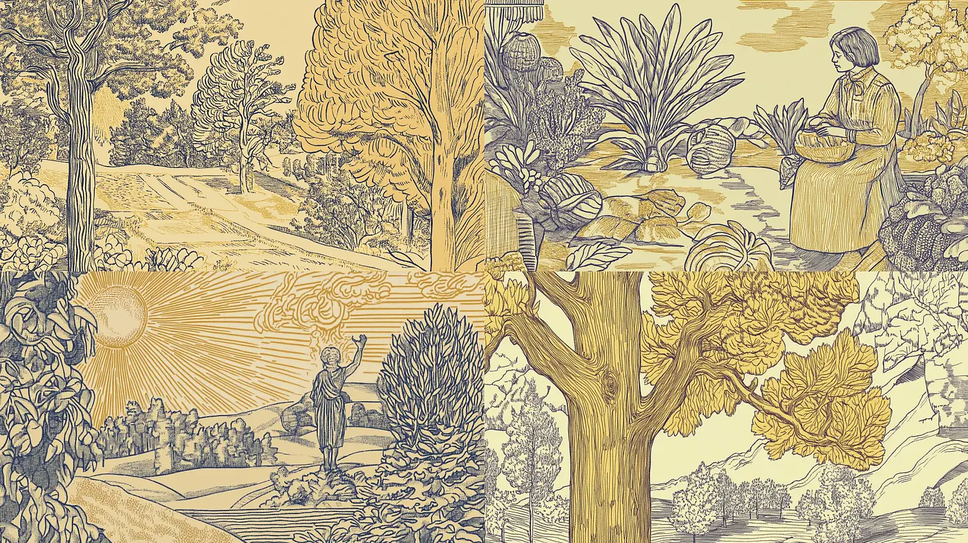 Golden Age Pastoral Visions: Etching-like Renderings of Idyllic Landscapes and Scenes - Midjourney sref style