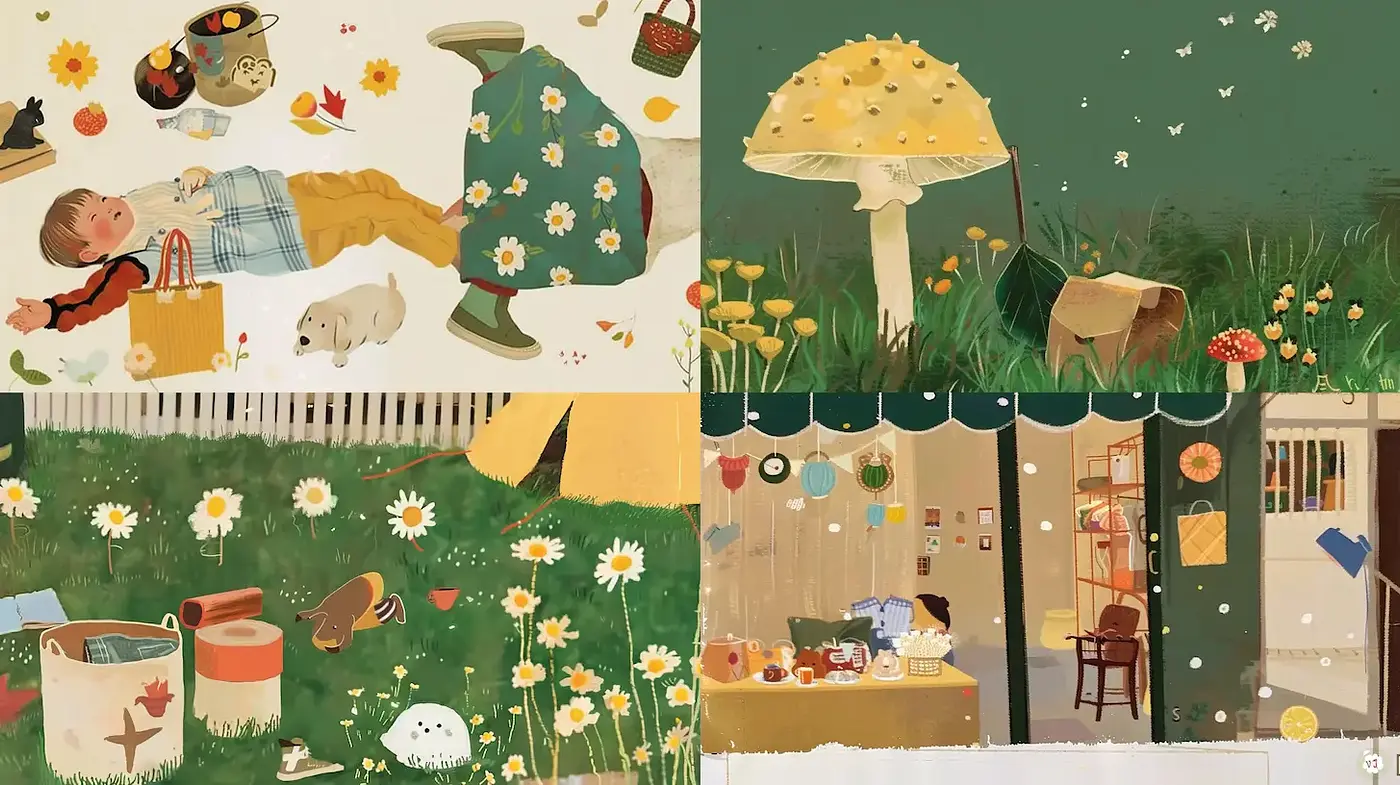 Playful and Whimsical Illustrations with a Natural Vibe - Midjourney sref style