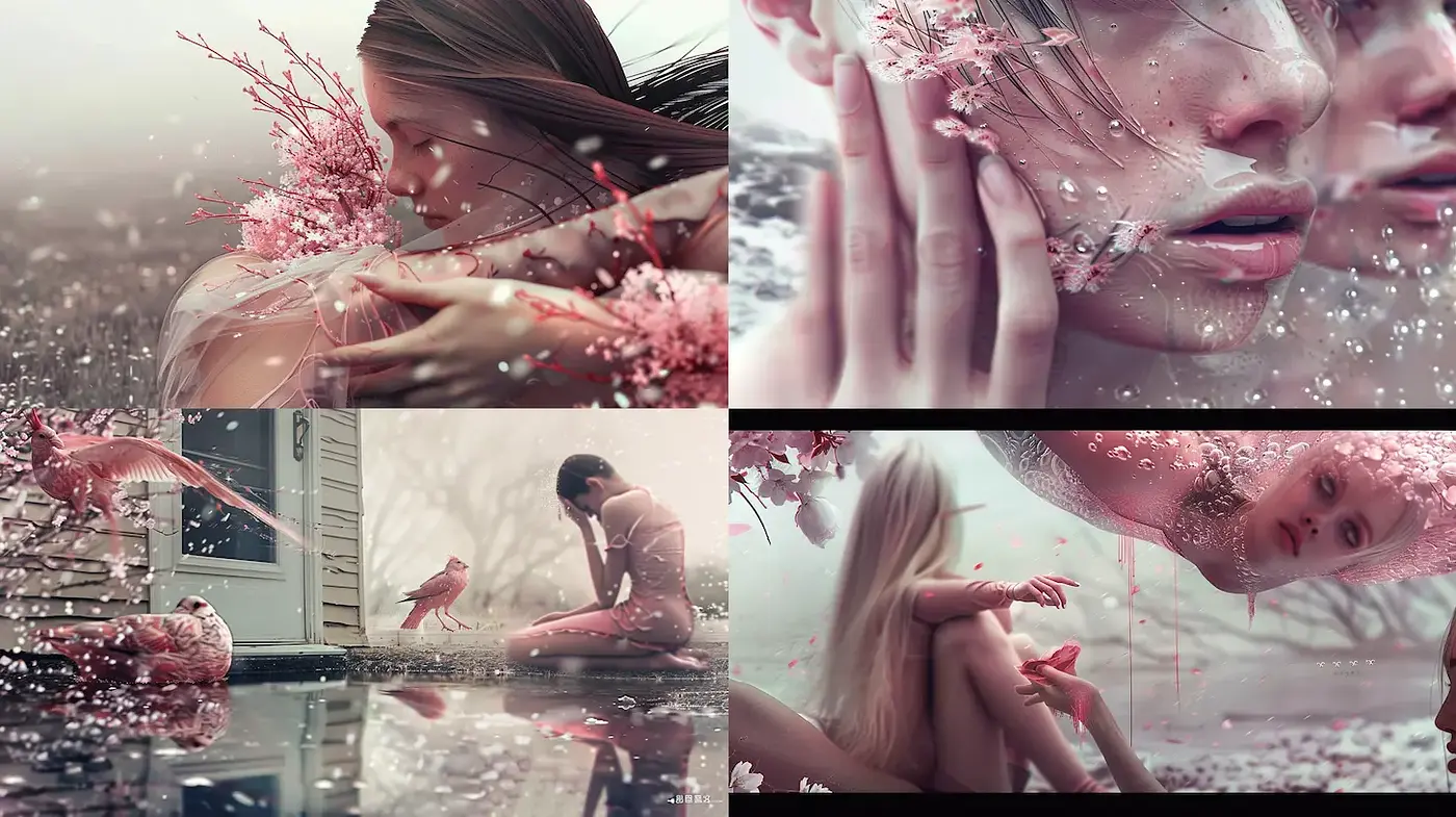 Ethereal Beauty with Surreal Floral Elements in Soft Color Tones - Midjourney sref style
