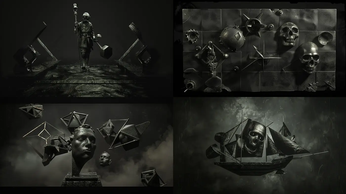Monochromatic Surrealism with a Haunting Ethereal Resonance - Midjourney sref style