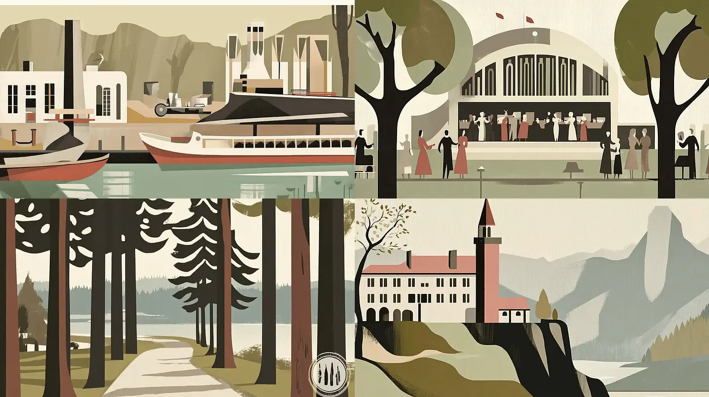 Retro Pastiche with Stylized Geometric Forms and Earthy Tones - Midjourney sref style