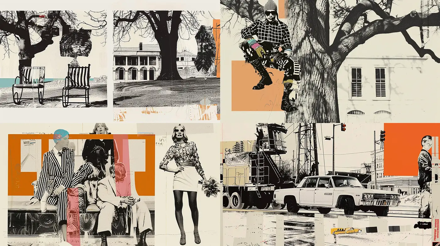 Collage of Nostalgic Narratives in Sepia and Monochrome - Midjourney sref style