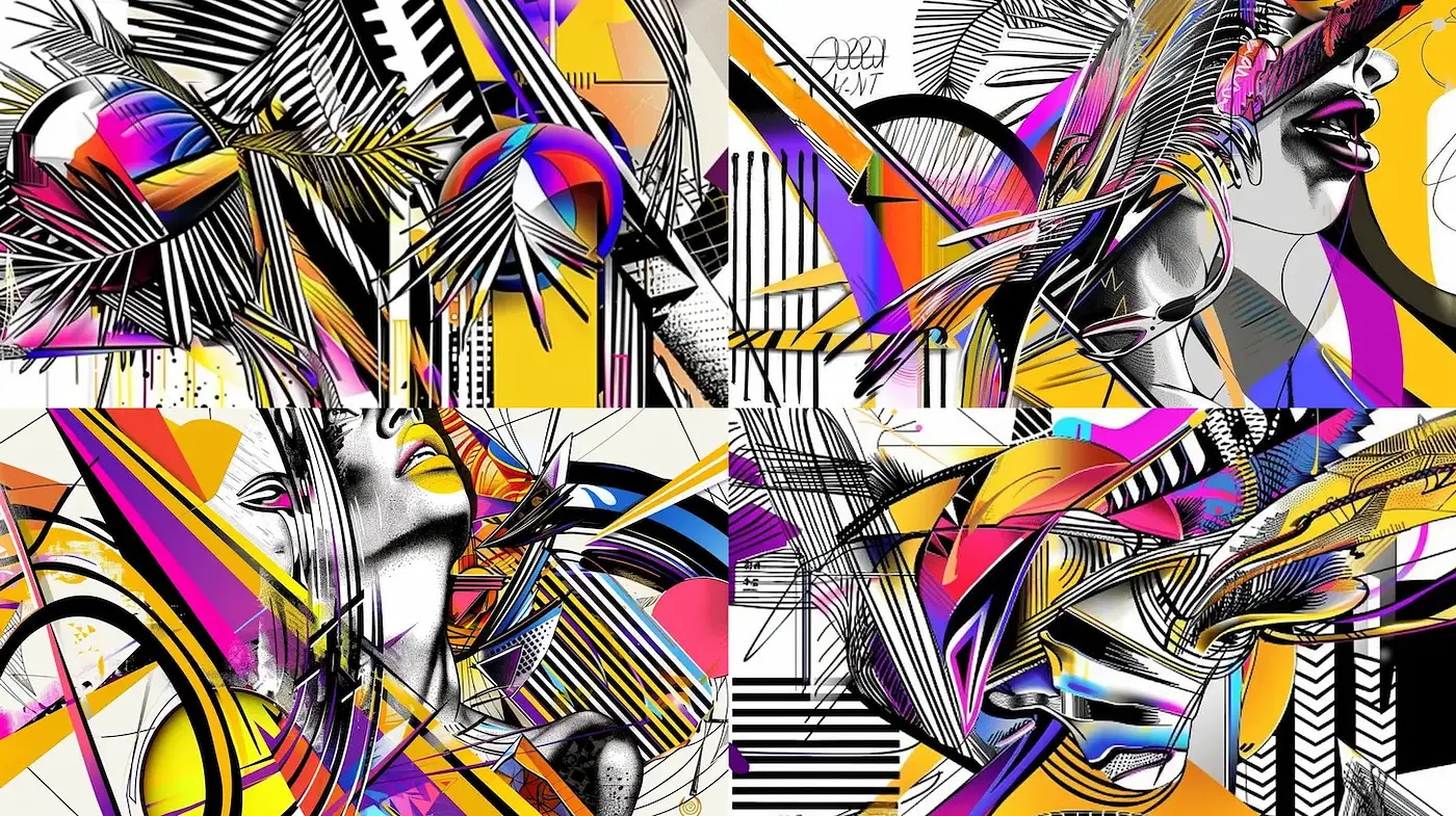 Dynamic Abstract Composition with a Bold Color Play - Midjourney sref style