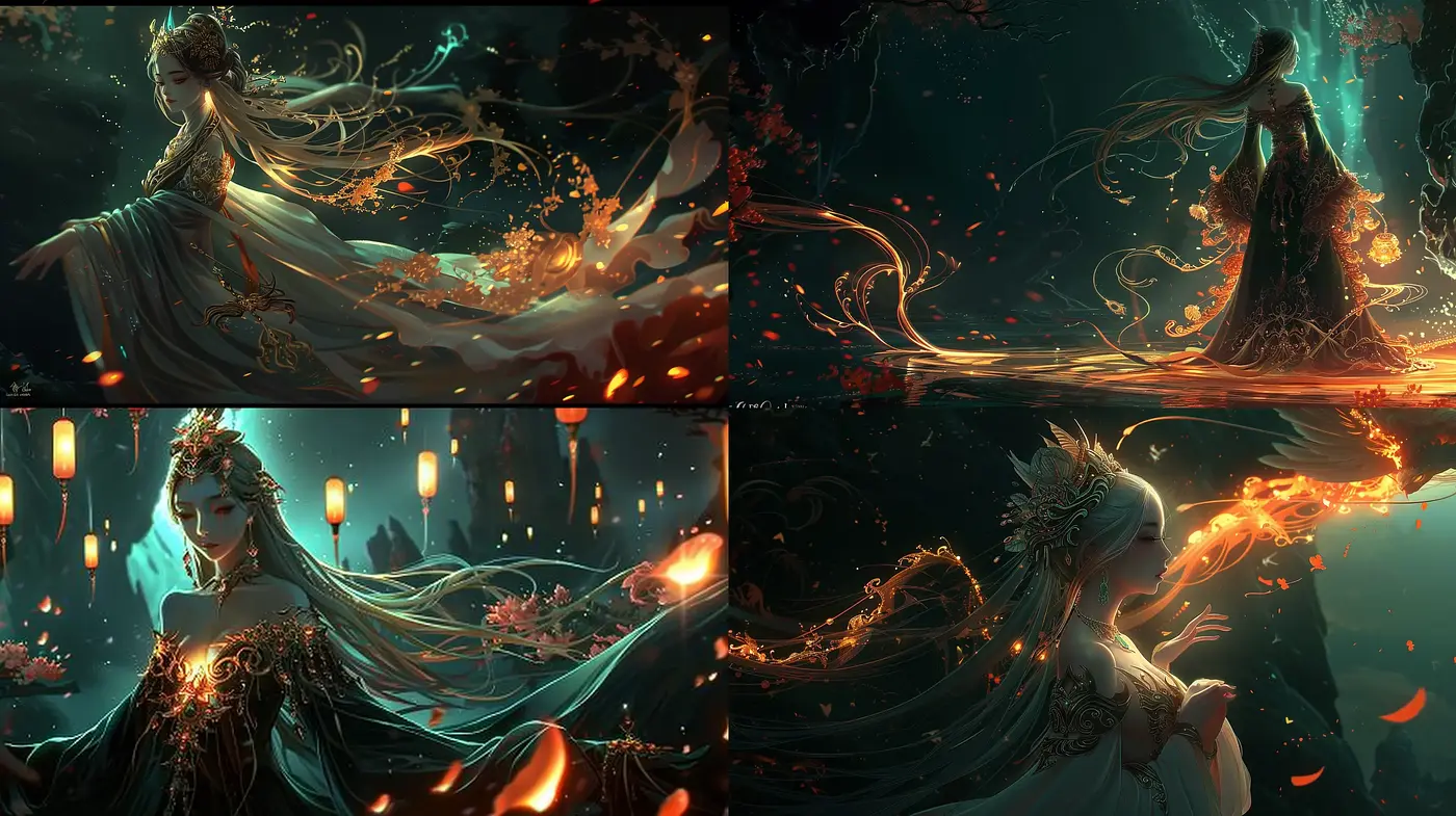 Ethereal Elegance of Nocturnal Enchantment in Digital Brushstrokes - Midjourney sref style