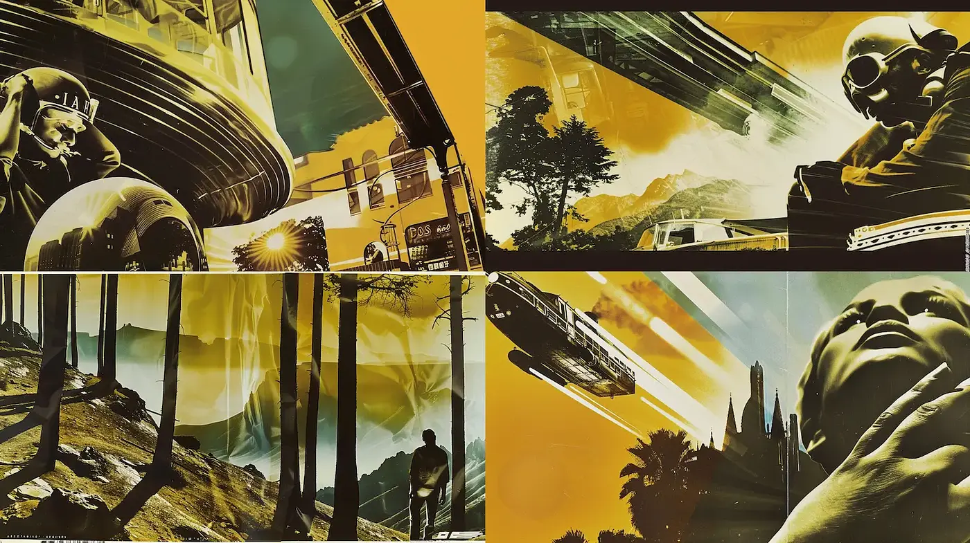 Futuristic retro-futurism with a surreal edge - Midjourney sref style