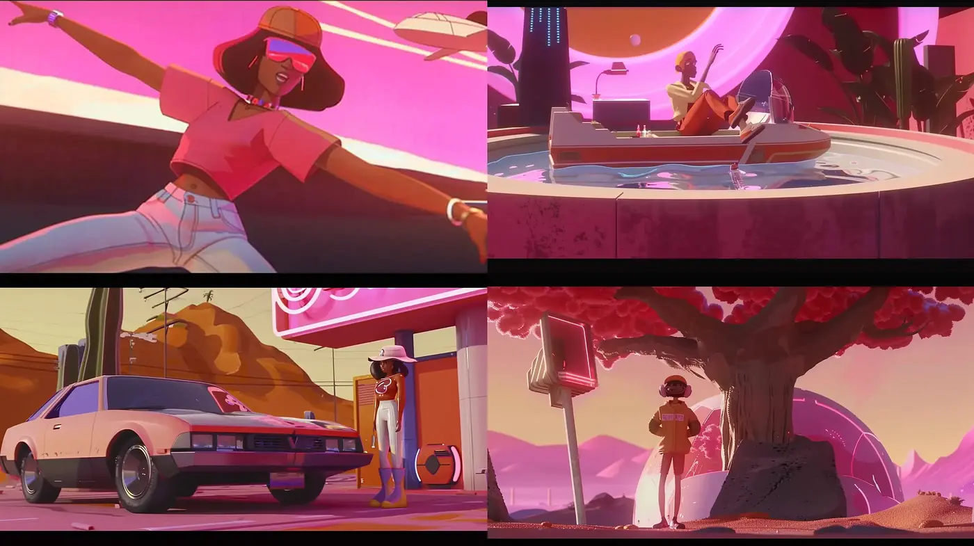 Sunset-Infused Retrofuturistic Dreamscape - Midjourney sref style