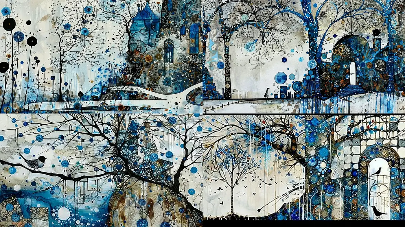 Abstract Enchanted Blue Arboreal Dreamscape - Midjourney sref style