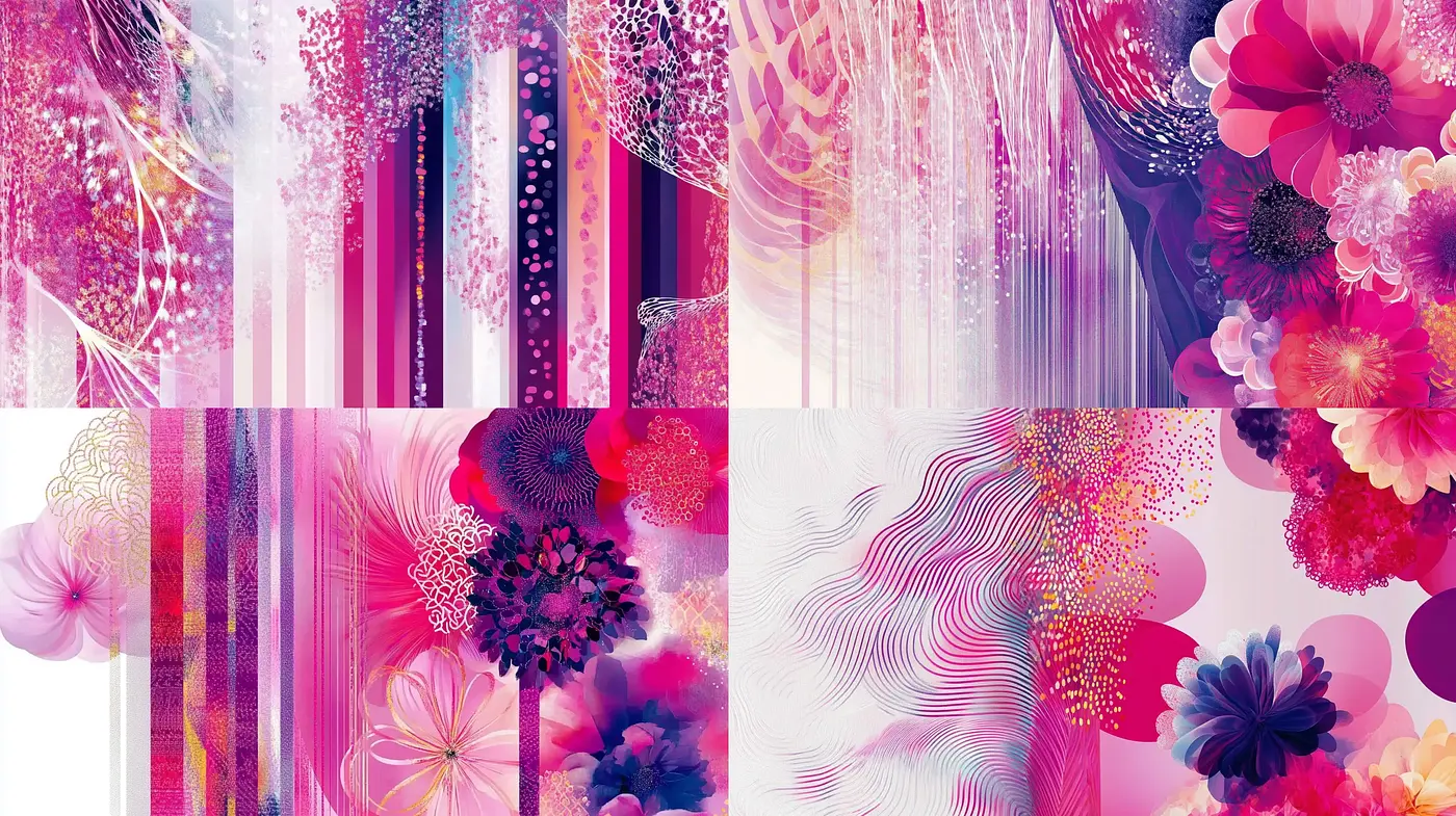 Harmonious Floralscapes in Luminous Pinks and Purples - Midjourney sref style
