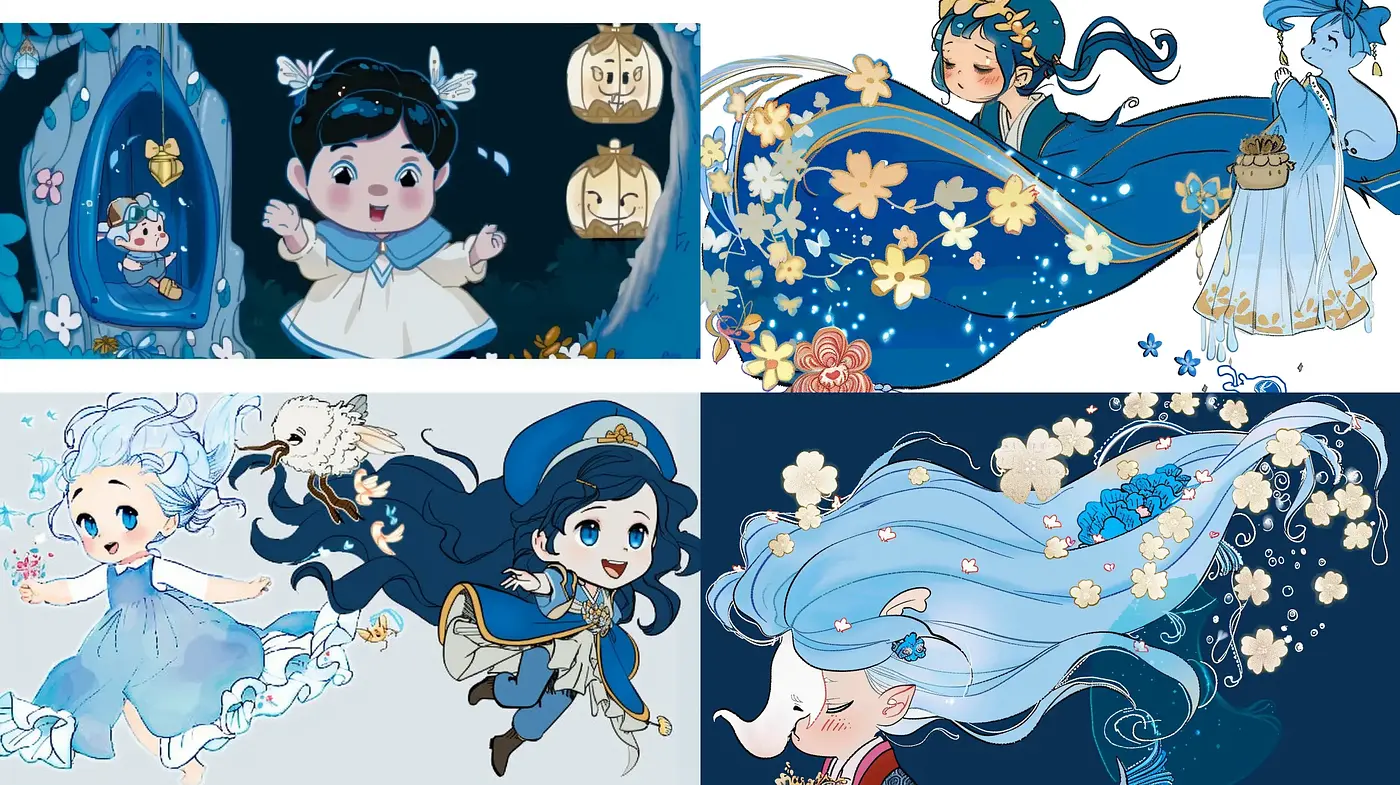 Ethereal Whimsy in Cerulean Hues: A Fantastical Illustrative Expression - Midjourney sref style