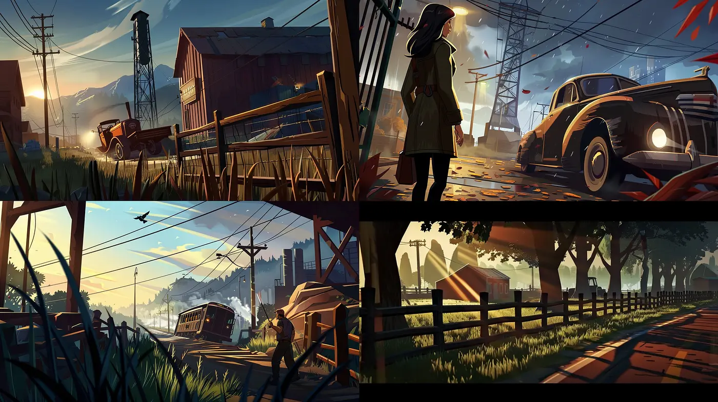 Sunset Hues and Stylized Nostalgia: A Harmonious Blend of Warmth and Vintage Elegance - Midjourney sref style