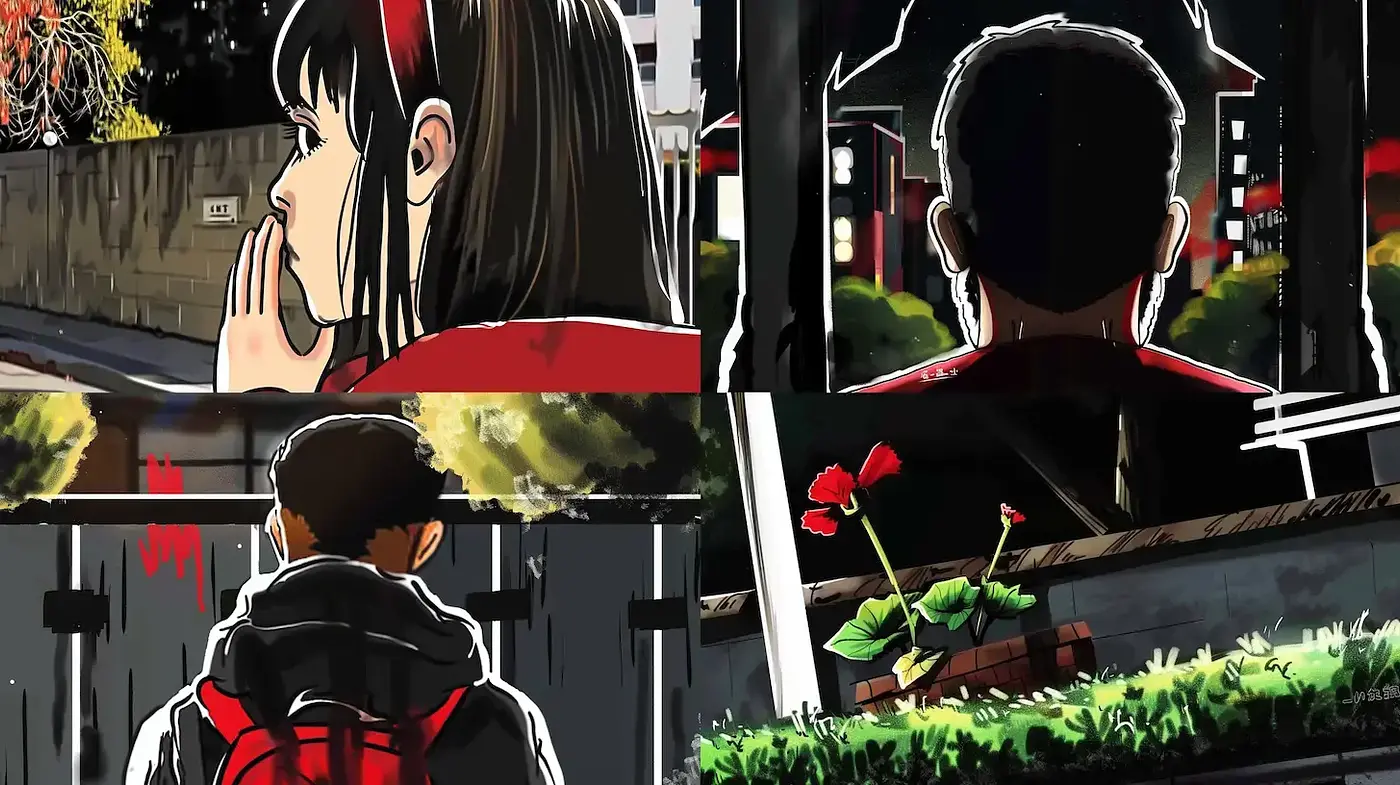 Contemporary urban storytelling with expressive line work and contrasting elements - Midjourney sref style