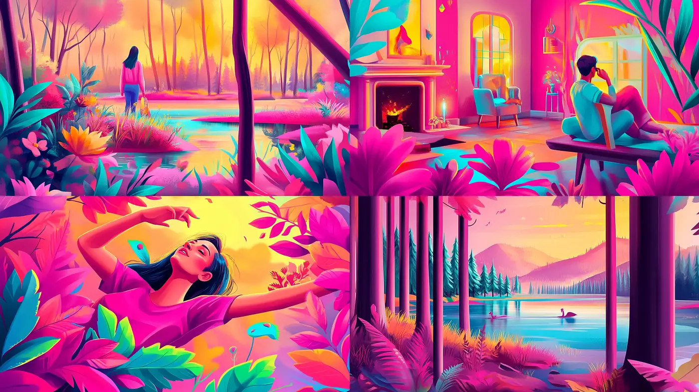 Saturated Dreamscape Fusion with Stylized Nature - Midjourney sref style