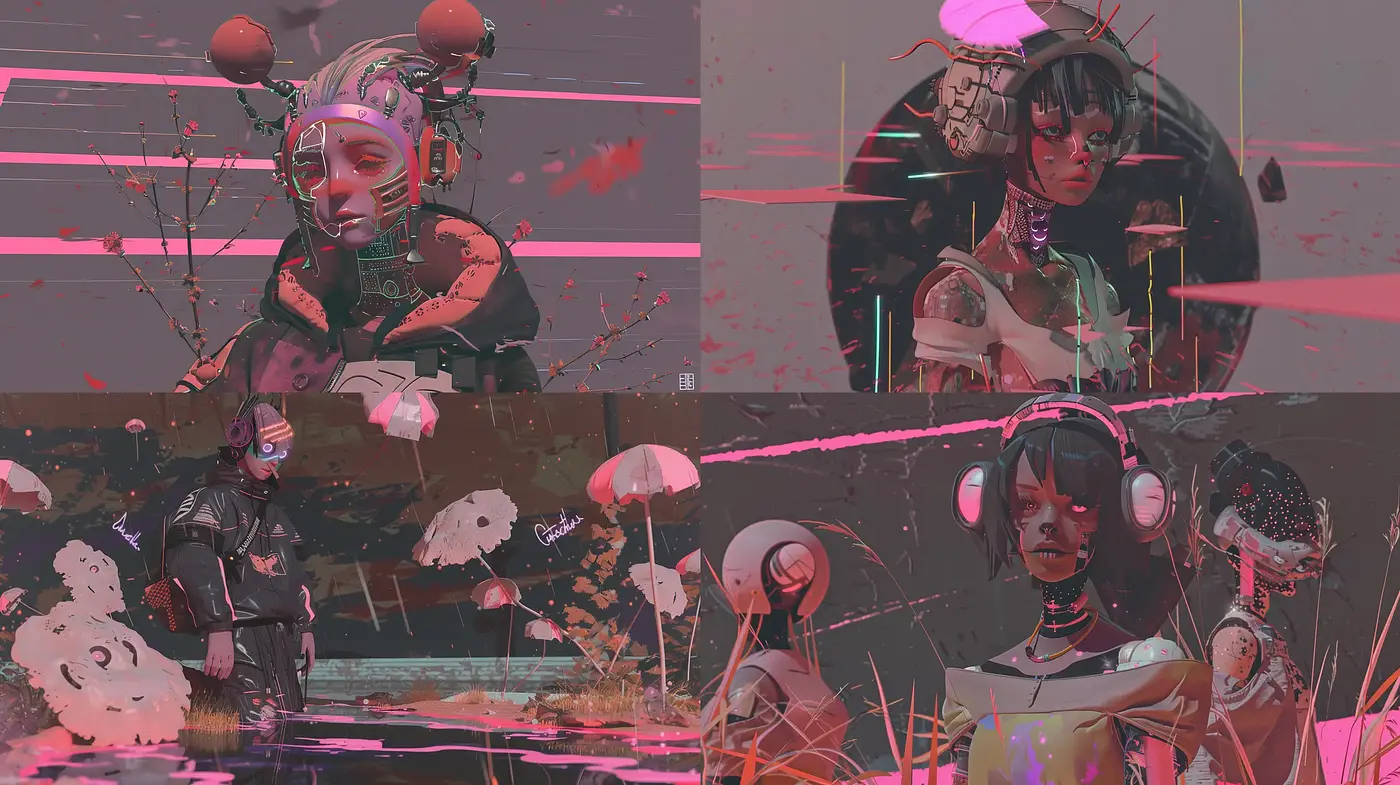 Cyberpunk Dystopia: Textured Twilight Realms - Midjourney sref style