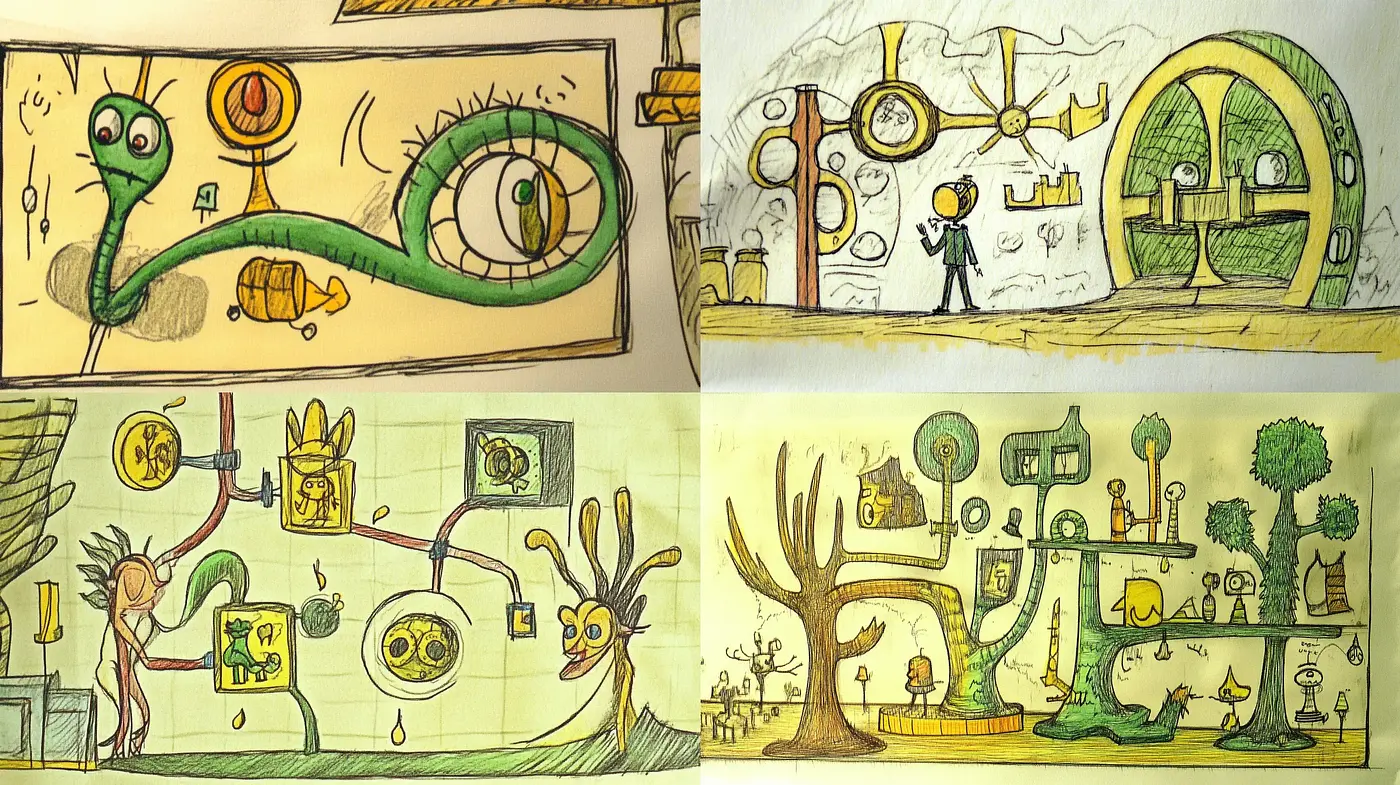 Whimsical Hand-Drawn Dreamscape in Goldenrod Hues - Midjourney sref style
