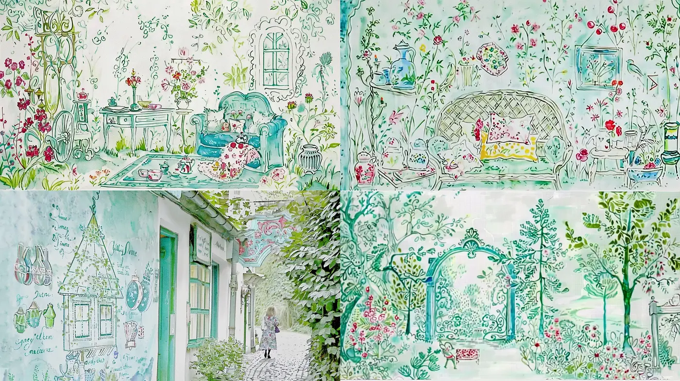 Whimsical Garden Dreams in Watercolor Washes - Midjourney sref style
