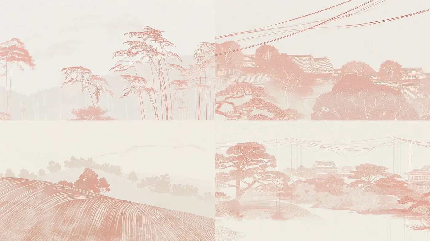 Ethereal Red-Toned Nature Vignettes: A Gossamer Fusion of Traditional Art - Midjourney sref style