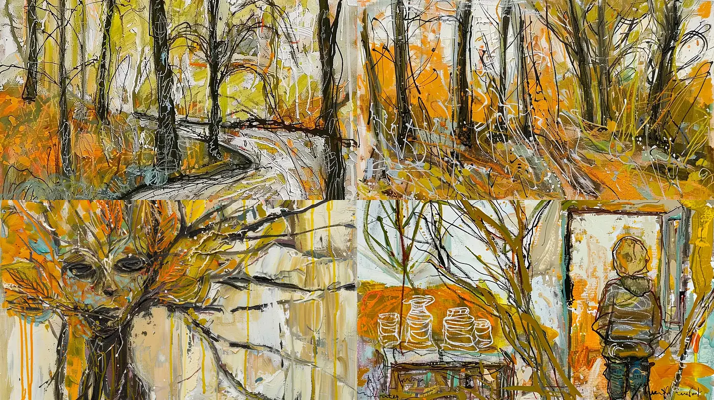 Autumnal Expressiveness in Abstracted Brushwork - Midjourney sref style