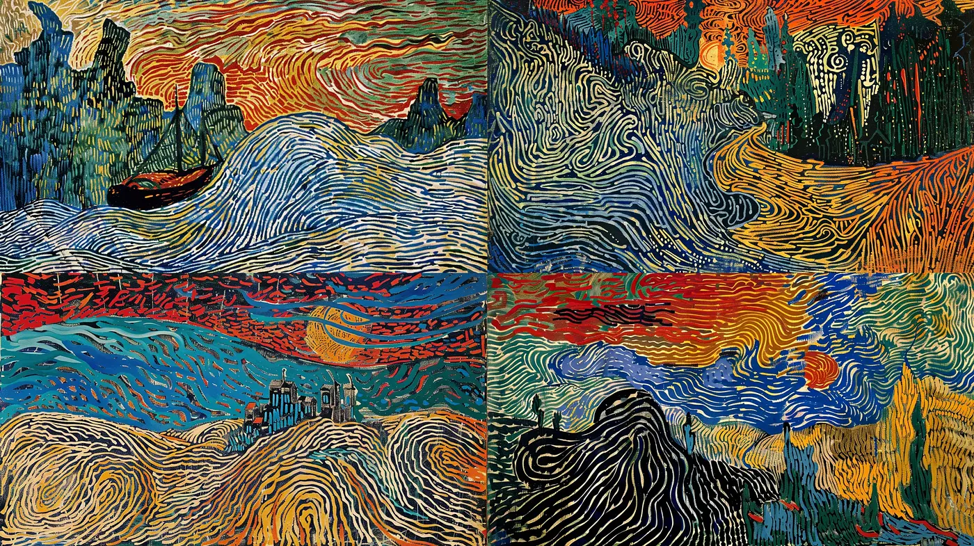 Swirling Visions Evoking Van Gogh's Expressive Dynamism - Midjourney sref style