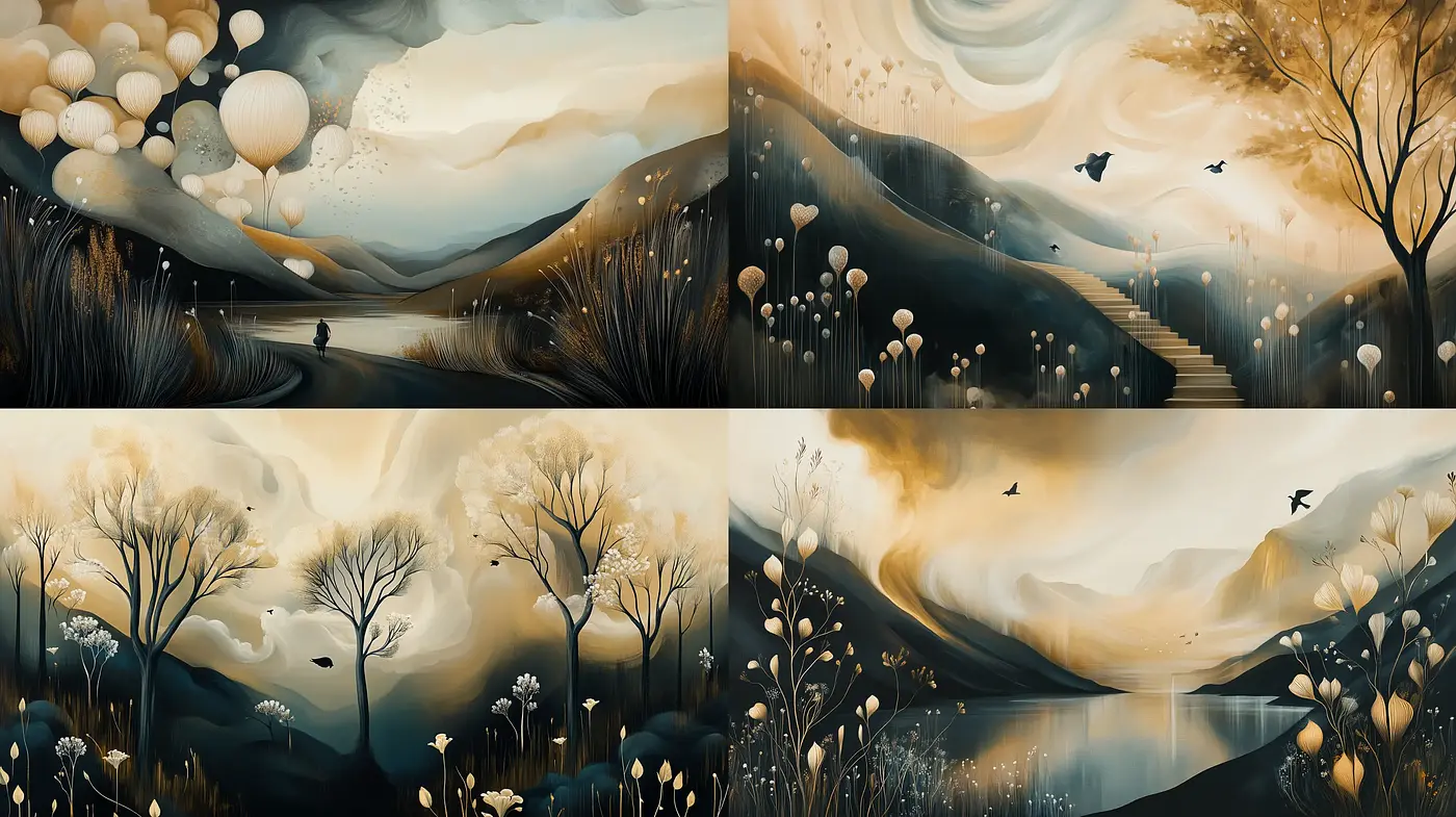 Ethereal Autumnal Hues within Surrealist Landscapes - Midjourney sref style