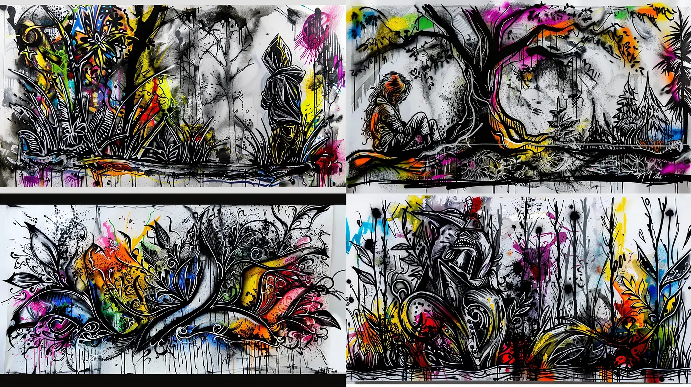 Vibrant Graffiti Fusion with Abstract Expressionist Undertones - Midjourney sref style