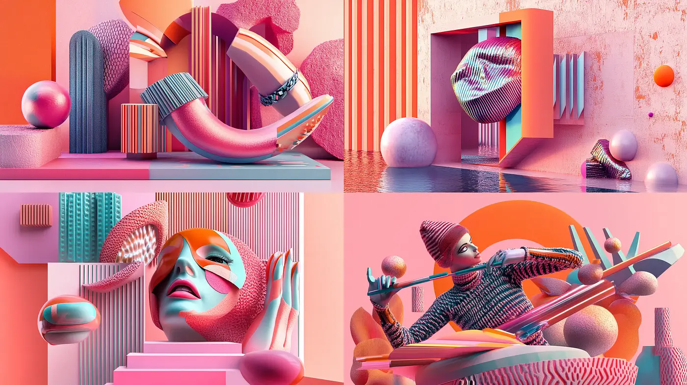 Surreal Geometric Candyland: A Synthesis of Vibrant Abstraction and Playful Forms - Midjourney sref style