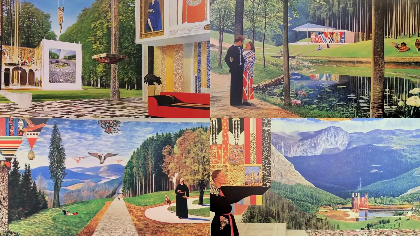 Surrealistic Tapestry: An Exploration of Dreamlike Landscapes and Vintage Elegance - Midjourney sref style