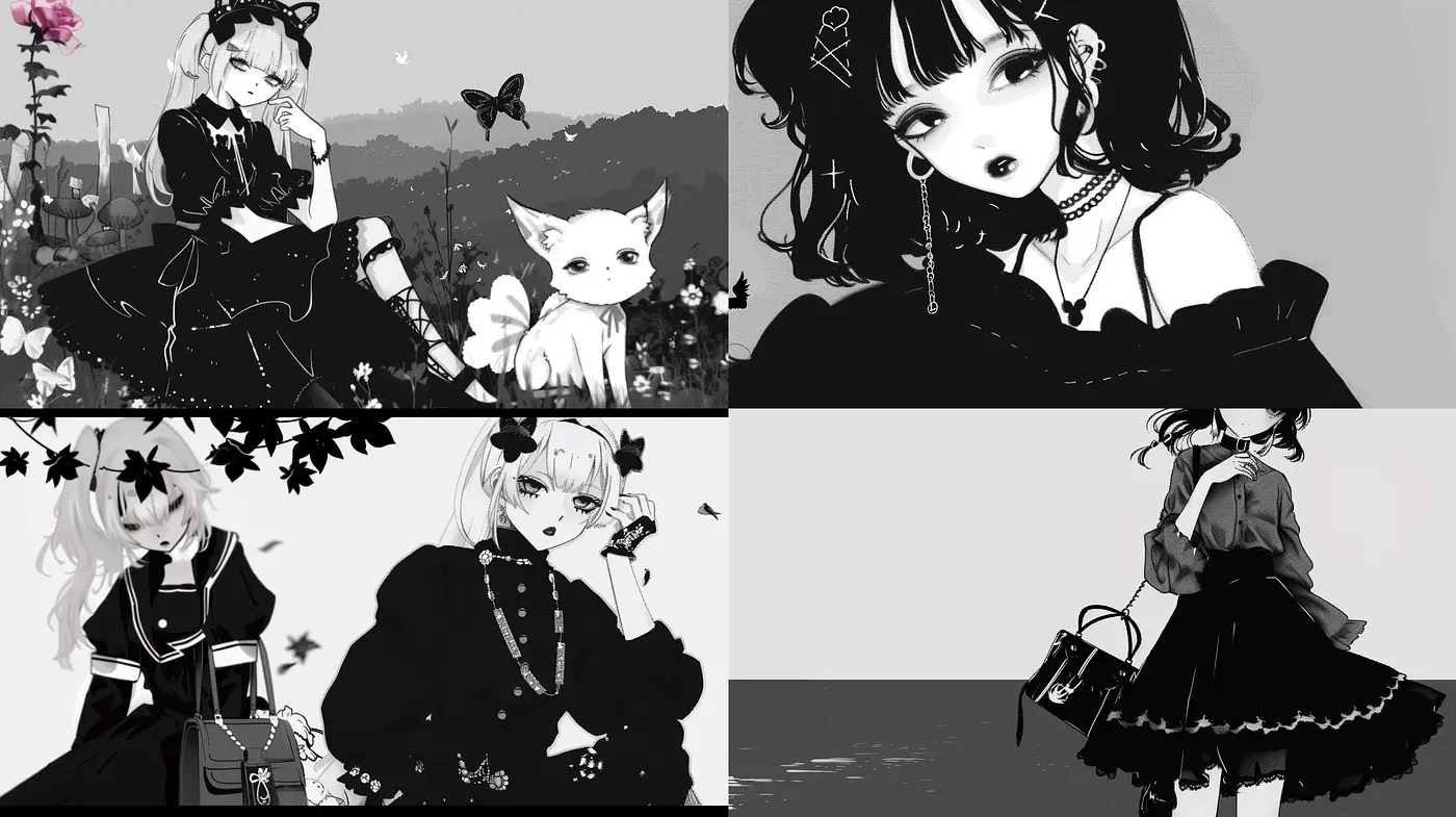 Monochromatic Manga-Inspired Elegance with a Dark Aesthetic - Midjourney sref style