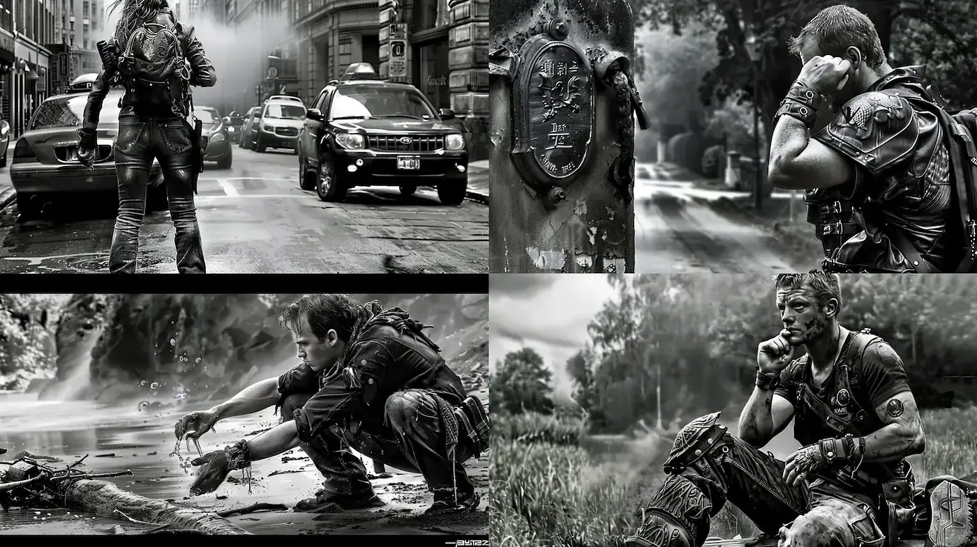 Monochromatic Cinematic Realism with a Gritty Essence - Midjourney sref style
