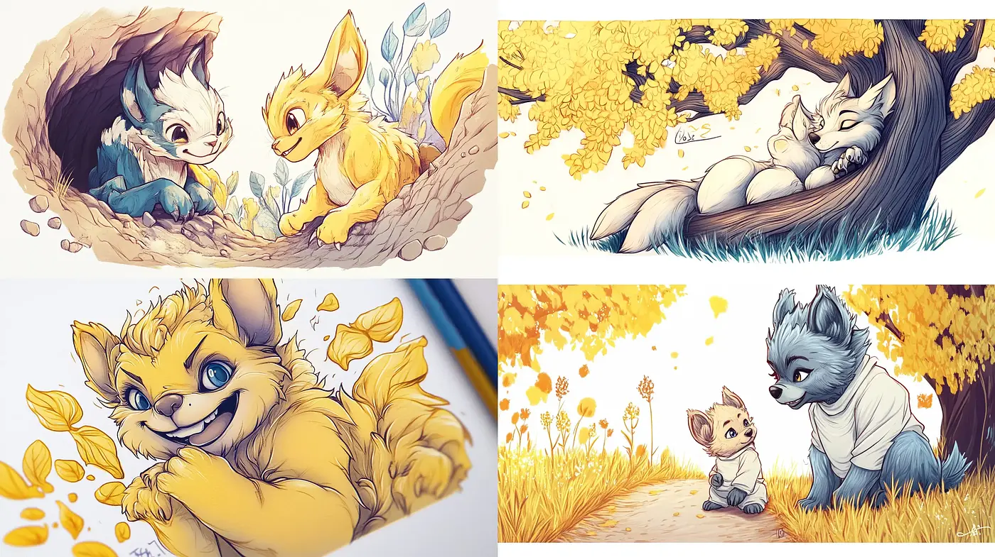 Warm and Whimsical Autumnal Fantasy Illustration - Midjourney sref style
