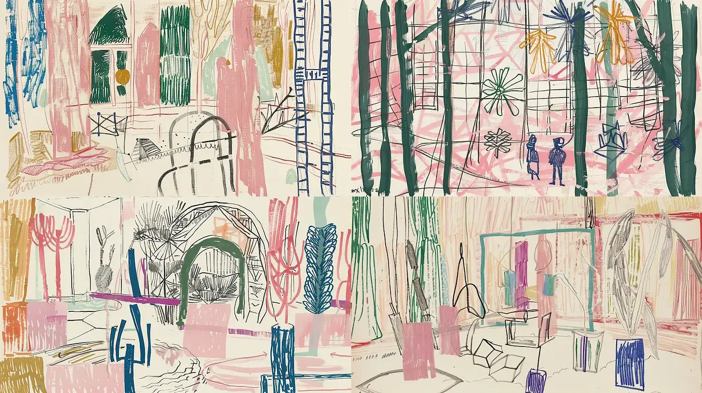 Energetic and Playful Abstract Landscapes with a Childlike Essence - Midjourney sref style