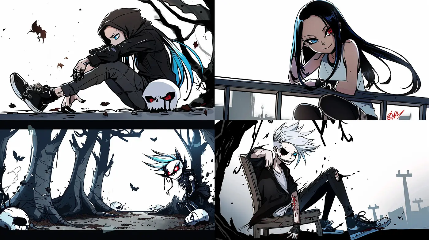 Contemporary Gothic Anime Fusion with Moody Undertones - Midjourney sref style