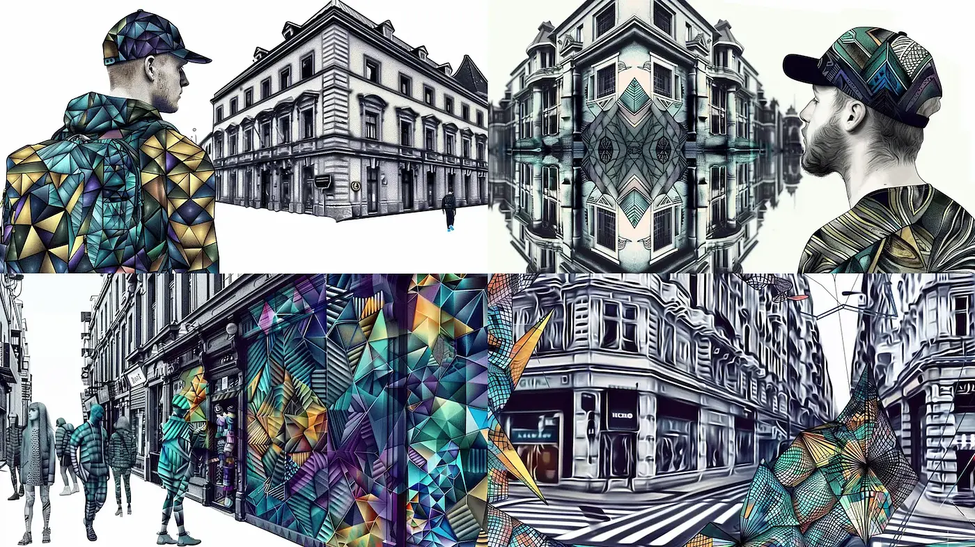 Geometric urban landscapes with urban eclecticism and a modern twist - Midjourney sref style