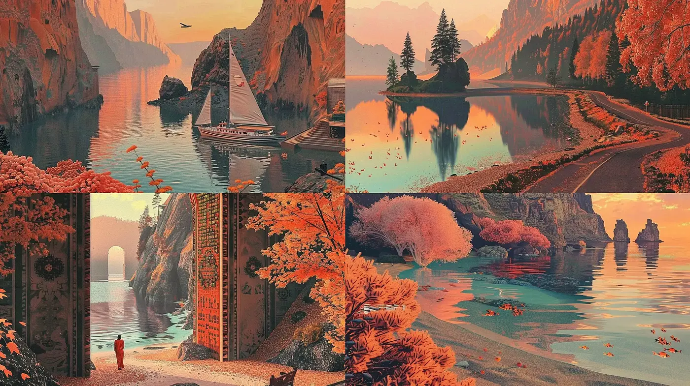 Serene Autumnal Dreamscapes with Warm Pastel Hues - Midjourney sref style