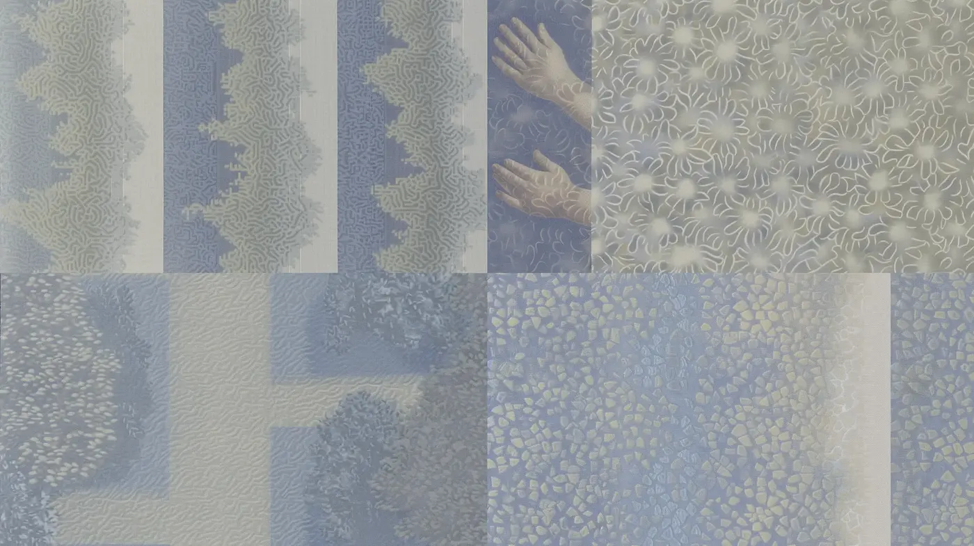 Serene Monochromatic Blue Textural Harmony - Midjourney sref style