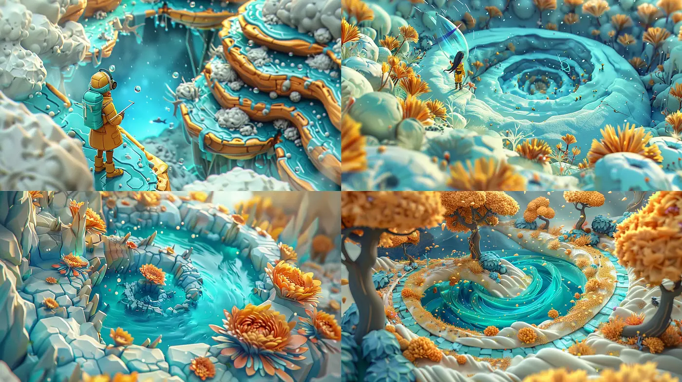 Whimsical Aquatic Adventure in Saturated Pastel Tones - Midjourney sref style