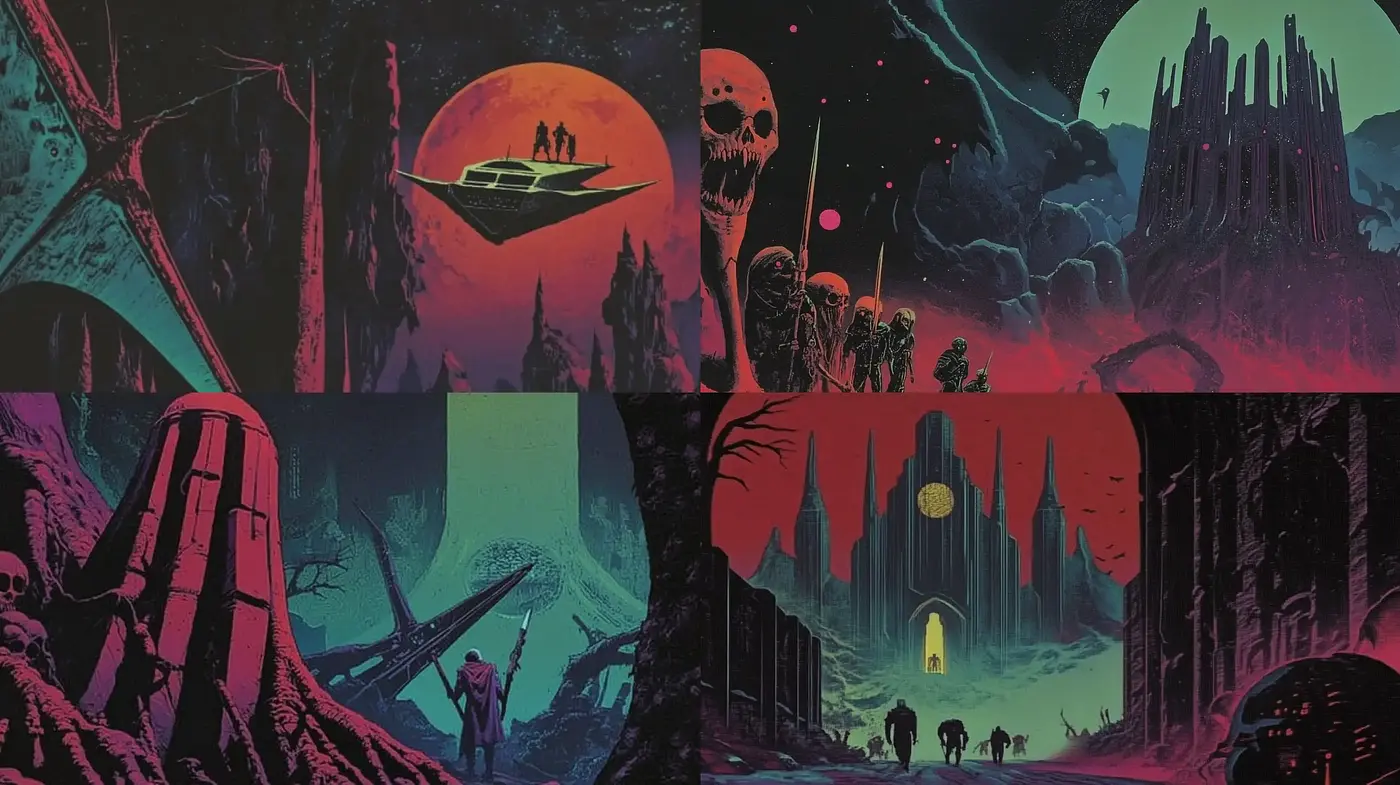 Surreal Dystopian Echos: A Retro-Futuristic Vision - Midjourney sref style