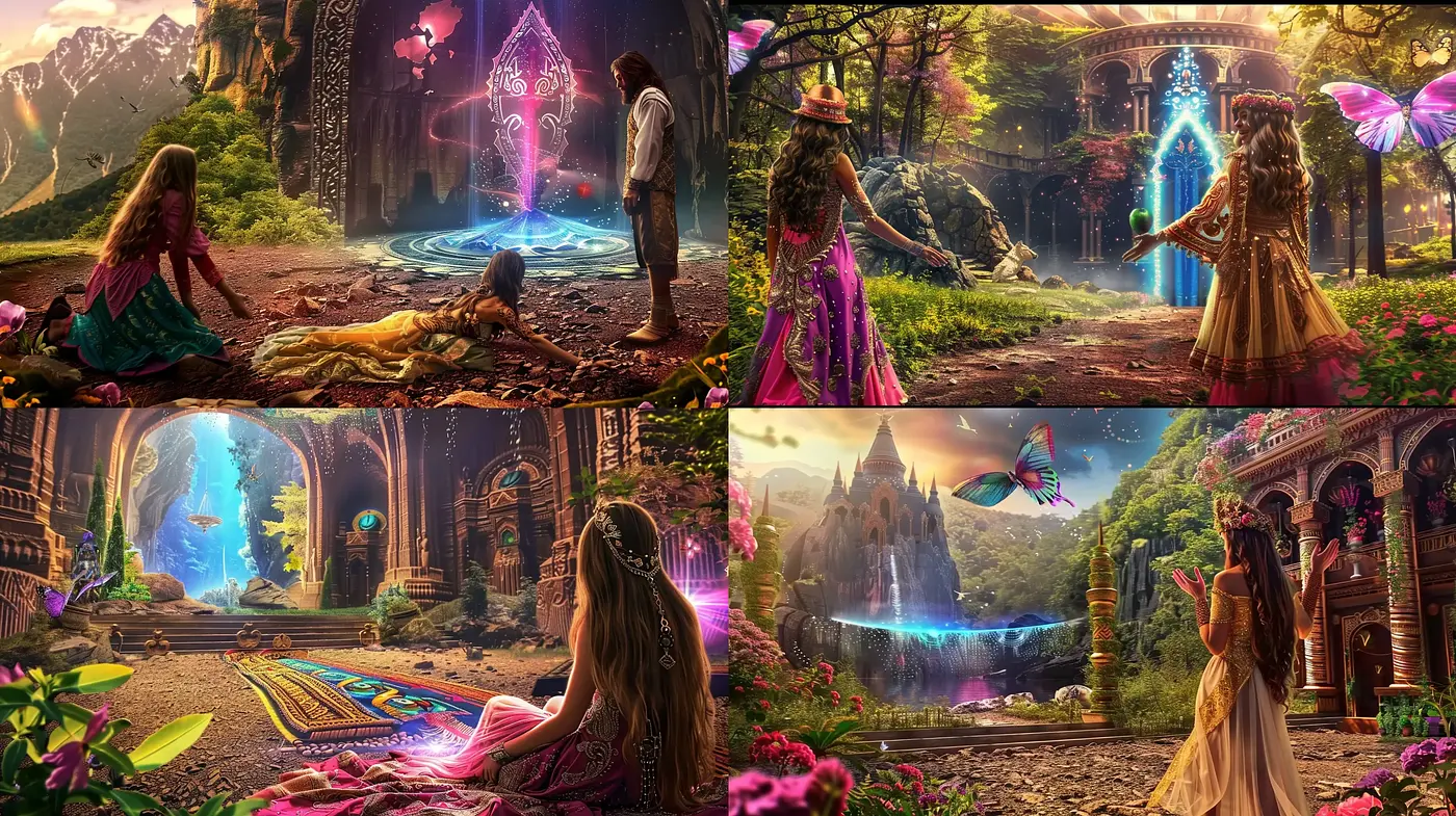 Enchanted Realms of Luminous Vibrance: A Consistent Exploration of Mystical Fantasy Worlds - Midjourney sref style