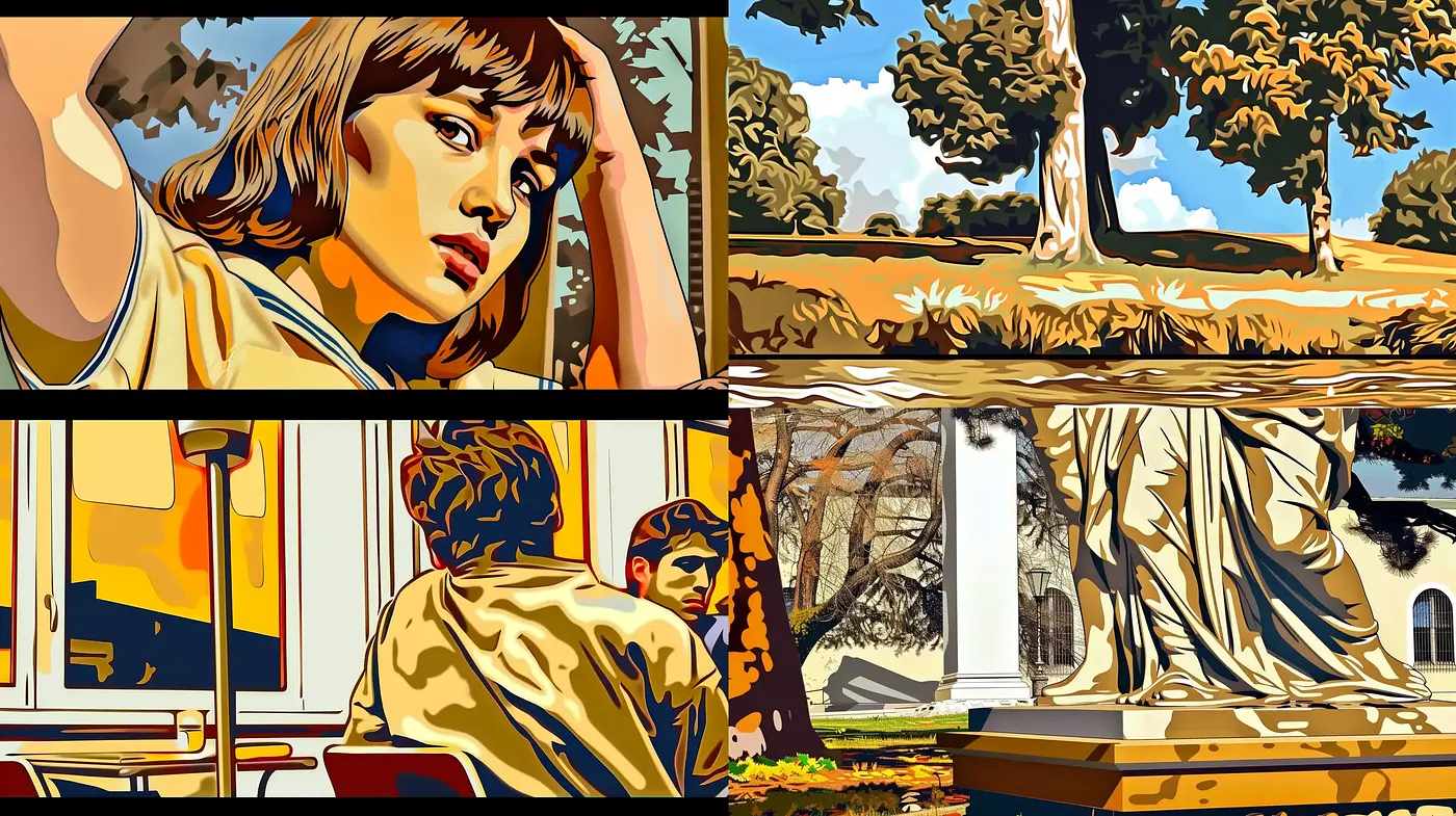 Stylized Nostalgia in Vivid Graphic Illustration - Midjourney sref style