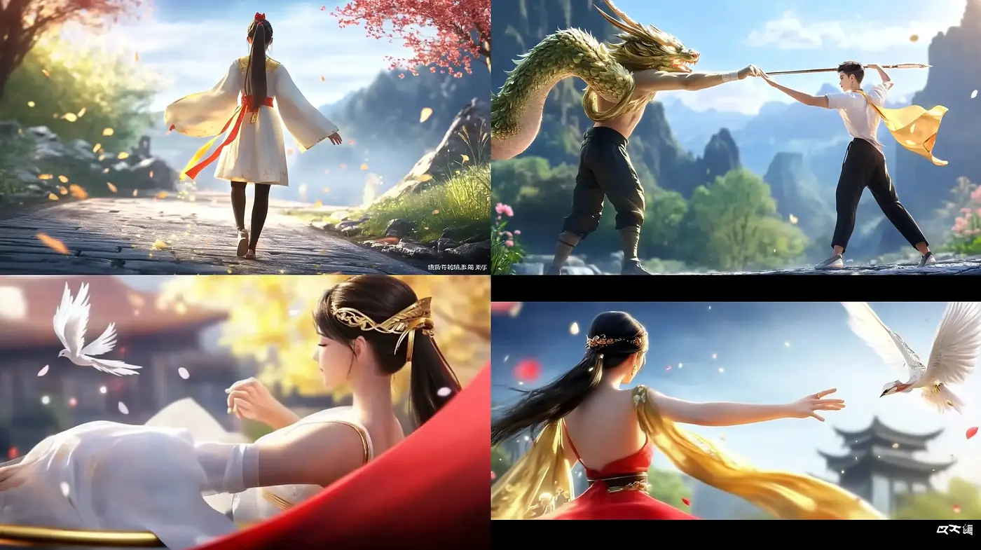 Ethereal Eastern Tale: A Dreamlike Blend of Cinematic Form and Vibrant Animation - Midjourney sref style