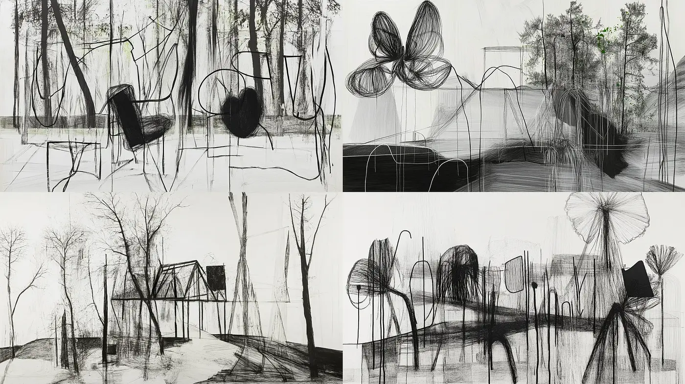 Monochrome Whispers of Nature and Modernity Fusion - Midjourney sref style