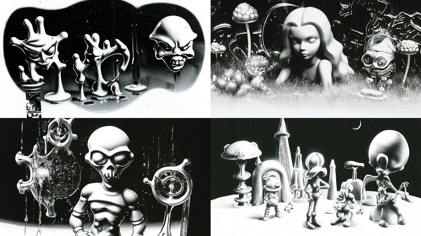 Monochromatic Surreal Dreamscape - Midjourney sref style