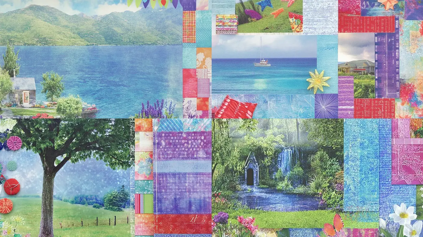 Patchwork Panorama: A Tapestry of Textured Landscapes - Midjourney sref style