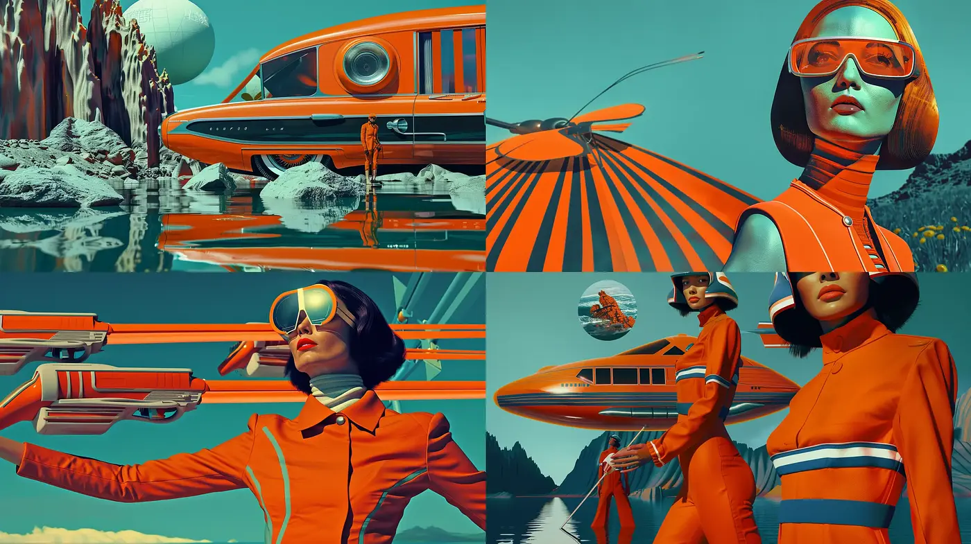 Retrofuturistic Elegance in Warm Orange Overtones - Midjourney sref style
